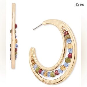 Style & Co Gold Tone 2” Open Hoop Earrings Multicolor Beads NWT